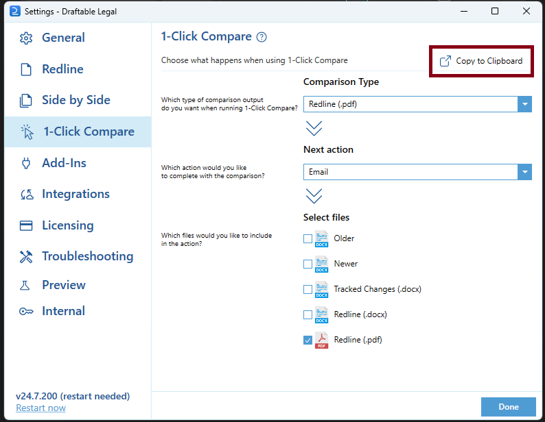 How to set up 1-Click Compare default workflow – Draftable